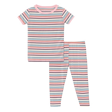 KicKee Pants&reg; Size 24M 2-Piece Spring Bloom Stripe Short Sleeve Pajama Set in Pink. View a larger version of this product image.