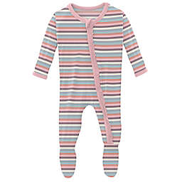 KicKee Pants® Newborn Spring Bloom Stripe Ruffle Footie with Zipper in Blue