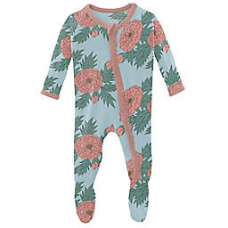 KicKee Pants® Size 0-3M Spring Sky Floral Ruffle Footie with Zipper in Blue/Pink