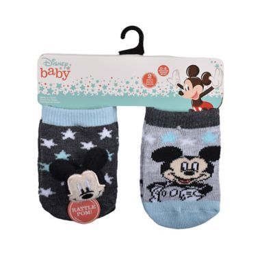 Disney Baby&reg; Size 0-6M 2-Pack Mickey Rattle Socks in Charcoal. View a larger version of this product image.
