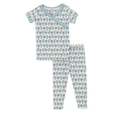 KicKee Pants&reg; Size 2T Natural Hydrangias Short Sleeve Kimono Pajama Set in Blue. View a larger version of this product image.
