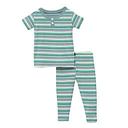 KicKee Pants® April Showers Stripe Henley Short Sleeve Pajama Set in Blue/Green