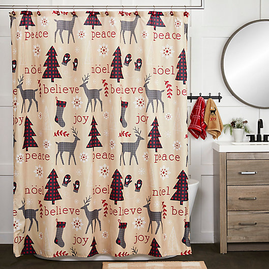 Dreamy Christmas Snow Moon Wooden House Fabric Shower Curtain Bathroom Decor