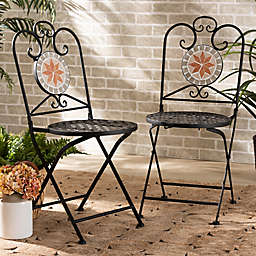 Baxton Studio Shirin Metal Outdoor Dining Chairs in Black (Set of 2)
