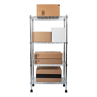 Mind Reader 4-Tier Adjustable Metal Rolling Storage Rack in Silver. View a larger version of this product image.