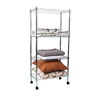 Mind Reader 4-Tier Adjustable Metal Rolling Storage Rack in Silver. View a larger version of this product image.