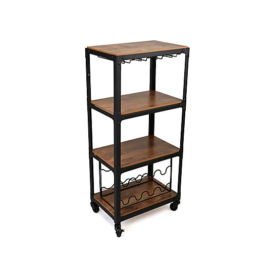 Alternate image 1 for Mind Reader 4-Tier Wood and Metal Cart with Wine Rack
