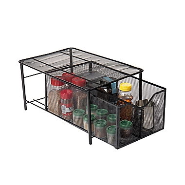 Minder Reader Storage Basket with Sliding Drawer in Black. View a larger version of this product image.
