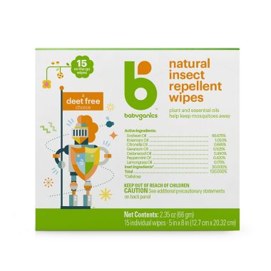 Babyganics&reg; 15-Count Natural Insect Repellent Wipes. View a larger version of this product image.