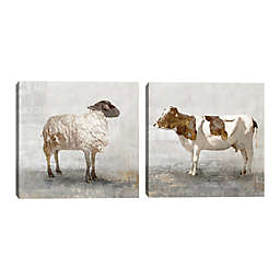 Masterpiece Art Gallery Rustic White Sheep & Brown 20-Inch Square Canvas Wall Art