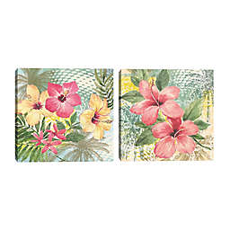 Masterpiece Art Gallery Retro Tropical 3 & 2 Hibiscus 24-Inch Square Canvas Wall Art