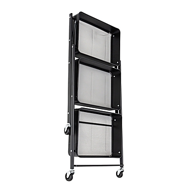 Honey-Can-Do&reg; 3-Tier Metal Storage Folding Cart with Wheels in Black. View a larger version of this product image.