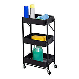 Honey-Can-Do® 3-Tier Metal Storage Folding Cart with Wheels in Black