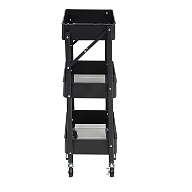 Honey-Can-Do&reg; 3-Tier Metal Storage Folding Cart with Wheels in Black. View a larger version of this product image.