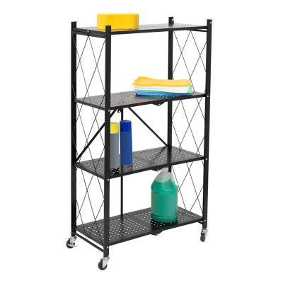 Honey-Can-Do&reg; Collapsible 4-Tier Metal Storage Shelf on Wheels in Black