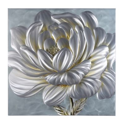 StyleCraft Avah Etched Petals 39-Inch Square Aluminum Panel Wall Art in Silver