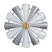 StyleCraft Blaire Metal and Pine Wood Windmill Wall Decor in Silver/White