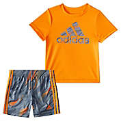 adidas&reg; Size 3M 2-Piece Tiger Camo Tee and Short Set in Orange/Grey
