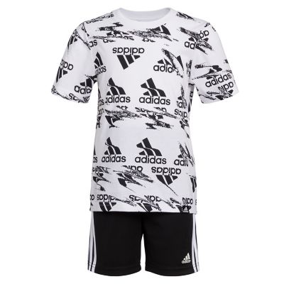 adidas&reg; 2-Piece Printed Cotton Tee and Short Set in Black/White
