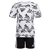 adidas&reg; 2-Piece Printed Cotton Tee and Short Set in Black/White