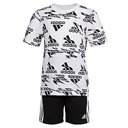 adidas® 2-Piece Printed Cotton Tee and Short Set in Black/White