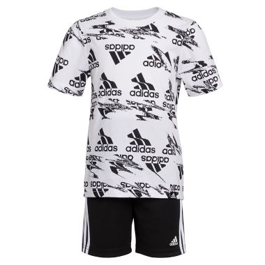 adidas® 2-Piece Printed Cotton Tee and Short Set in Black/White ...