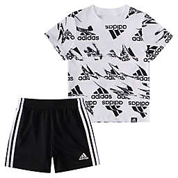 adidas® Size 3M 2-Piece Printed Cotton Tee and Short Set in Black/White