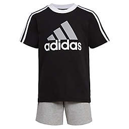 adidas® French Terry T-Shirt and Short Set in Black/White