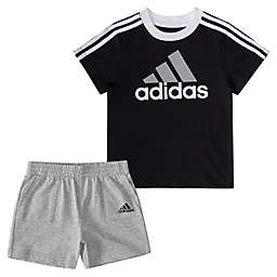 adidas® Size 3M French Terry T-Shirt and Short Set in Black/White