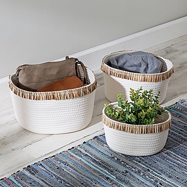 Honey-Can-Do&reg; Nesting Rope Storage Baskets with Fringe in White (Set of 3). View a larger version of this product image.