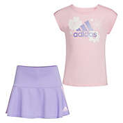 adidas&reg; Size 3T 2-Piece Short Sleeve T-Shirt and Ruffle Skort Set in Pink/Purple