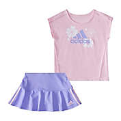 adidas&reg; 2-Piece Short Sleeve T-Shirt and Ruffle Skort Set in Pink/Purple