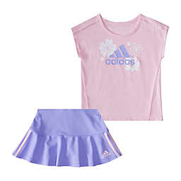 adidas® 2-Piece Short Sleeve T-Shirt and Ruffle Skort Set in Pink/Purple