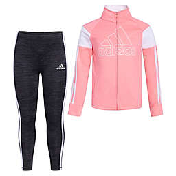 adidas® 2-Piece Tricot Jacket and Tight Set in Pink/Black