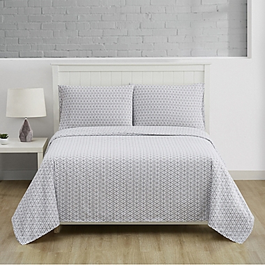 Simply Essential&trade; Truly Soft&trade; Microfiber Queen Sheet Set in Microchip Print. View a larger version of this product image.