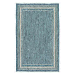 Unique Loom Soft Border Outdoor 5' X 8' Powerloomed Area Rug in Teal