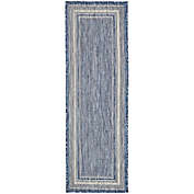 Unique Loom Soft Border 2&#39; x 6&#39; Powerloomed Indoor/Outdoor Runner in Blue