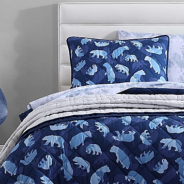 Eddie Bauer&reg; Kids Camp Camo 3-Piece Reversible Full Quilt Set in Navy. View a larger version of this product image.