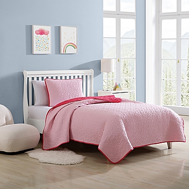 Eddie Bauer&reg; Kids Solid Garden Stitch 3-Piece Reversible Full Quilt Set in Pink. View a larger version of this product image.