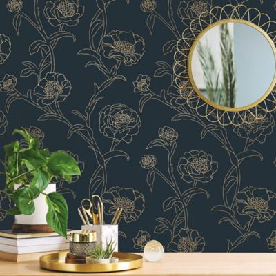 Tempaper&reg; Peonies Removable Peel and Stick Wallpaper in Blue