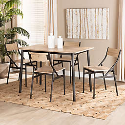 Baxton Studio Lara 5-Piece Dining Table and Chairs Set in Brown Oak