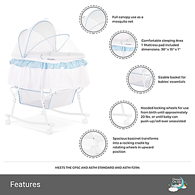 Dream on Me Lacy Portable 2-in-1 Bassinet/Cradle in Blue/White. View a larger version of this product image.