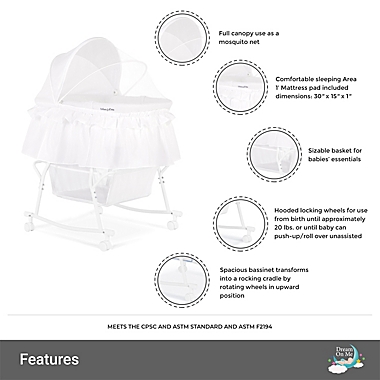 Dream on Me Lacy Portable 2-in-1 Bassinet/Cradle in White. View a larger version of this product image.