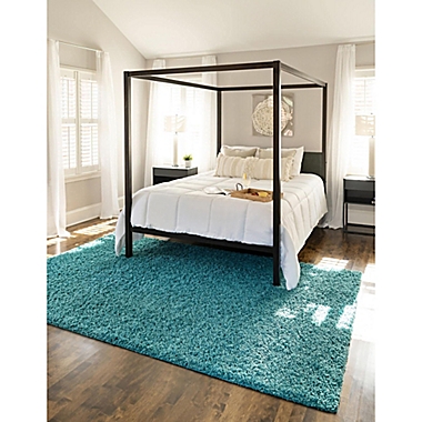 Unique Loom Solid Shag Powerloomed Rug in Deep Aqua. View a larger version of this product image.