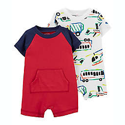 carter's® Size 12M 2-Pack Cotton Rompers in Cardinal Red