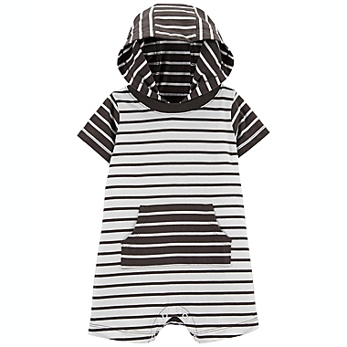carter&#39;s&reg; Striped Cotton Hooded Romper in Black/White. View a larger version of this product image.