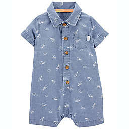 carter's® Chambray Button-Up Cotton Polo Romper in Blue