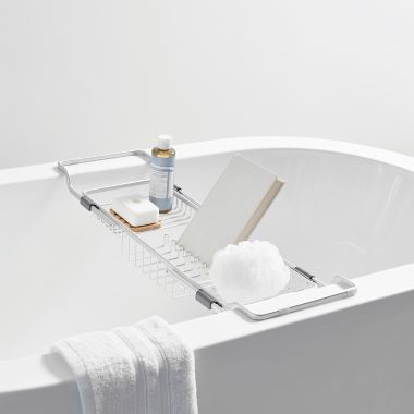 Squared Away&trade; NeverRust&reg; Aluminum Bathtub Caddy in Satin Chrome. View a larger version of this product image.