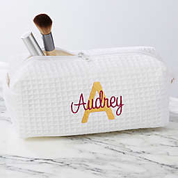 Playful Name Personalized Waffle Weave Makeup Bag in White