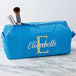 Playful Name Personalized Waffle Weave Makeup Bag in Aqua